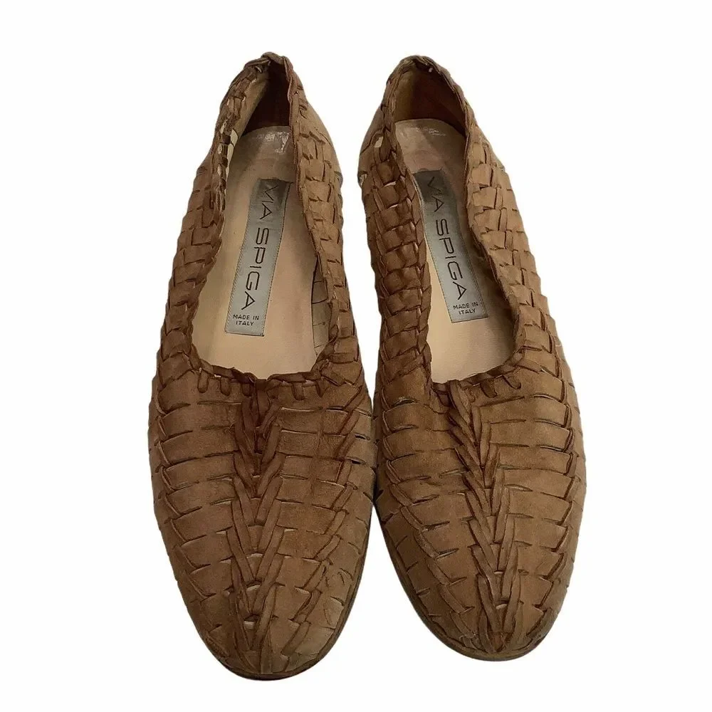 VIA SPIGA Brown Leather Suede Flats Slip on Shoes size‎ 6.5 Italy